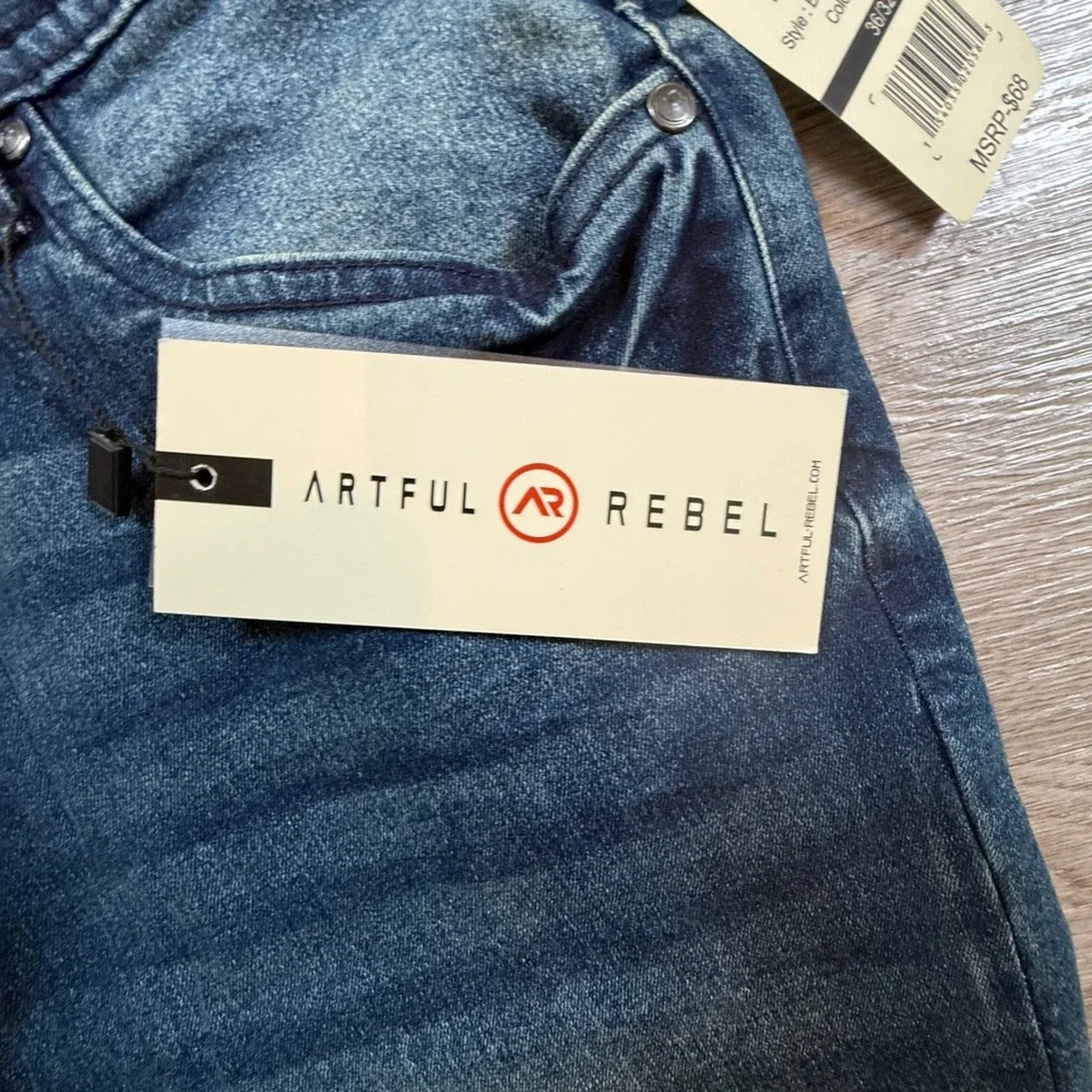 Artful Rebel Mens Slim Straight Jeans Gulf Blue Stretch Denim 36x32 NWT